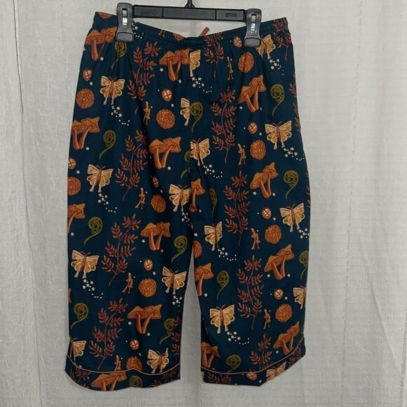 THEIR NIBS S-XL Dark Blue Orange Autumn Cotton Short Sleeve Crop Pants PJ Set - Picture 10 of 16